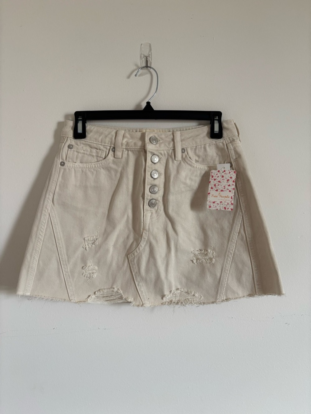 Free People White/Cream Denim Mini Skirt